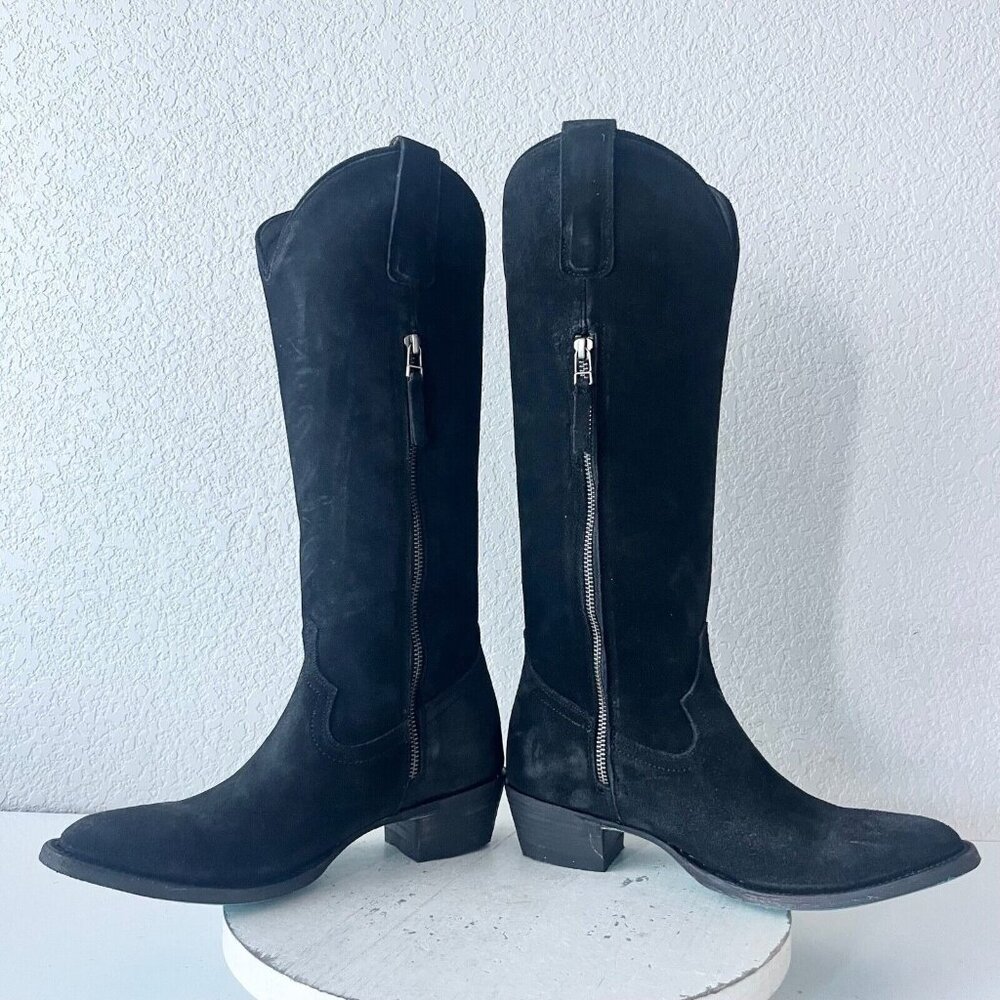 Lane PLAIN JANE Womens Cowboy Boots 8 Black Suede Western Style Cowgirl 16" Tall - Picture 9 of 14